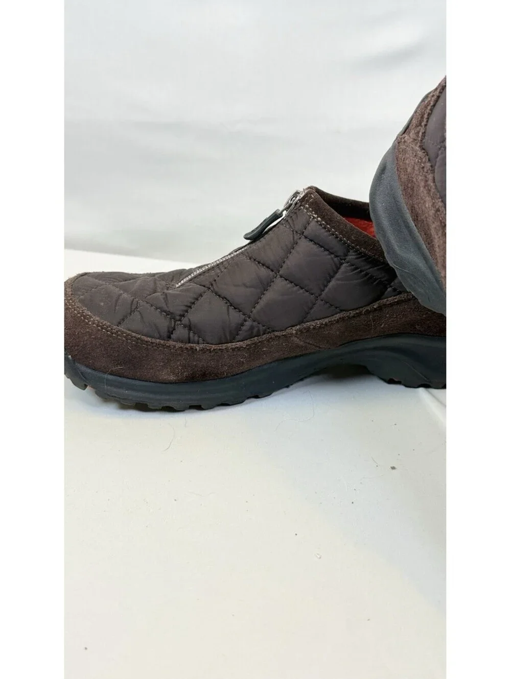 Lands' End Weatherfield Zip Front Quilted Brown Shoes Women’s 8.5 B Heavy Tread